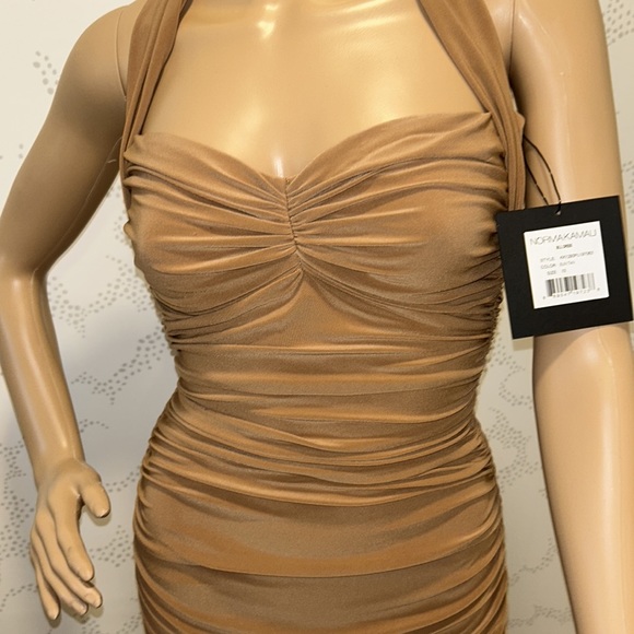 Brand New With Tags Norma Kamali Bill Tan Ruched Dress - Picture 2 of 6